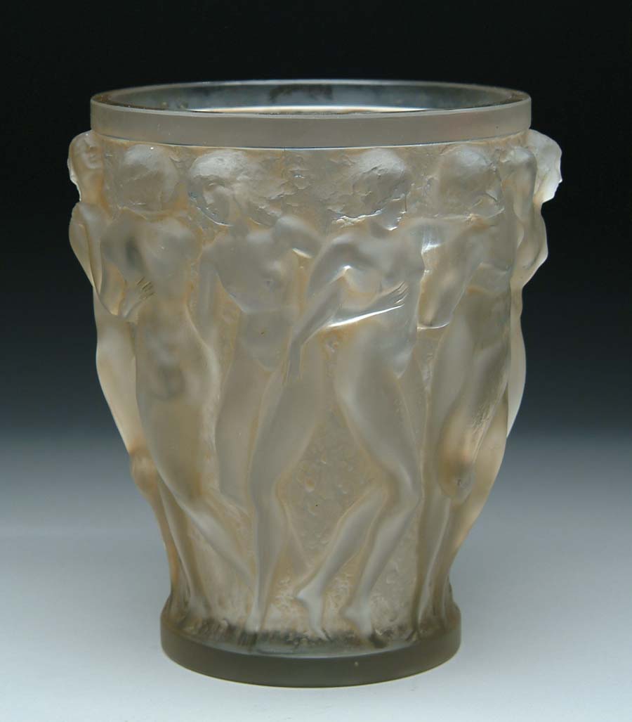 Appraisal: LALIQUE BACCHANTES VASE Wonderful Lalique vase is surrounded by high