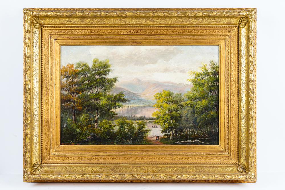 Appraisal: WILLIAM CLERK LANDSCAPE LAKE SCENE oil on canvas signed lower