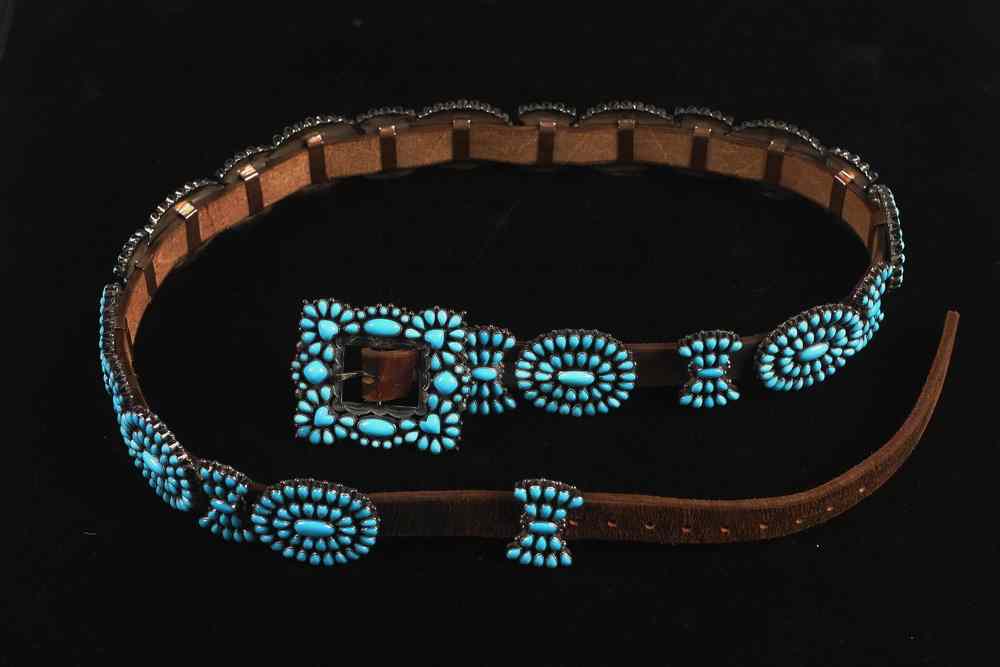 Appraisal: CONCHA BELT - One custom designed sterling and turquoise Concha