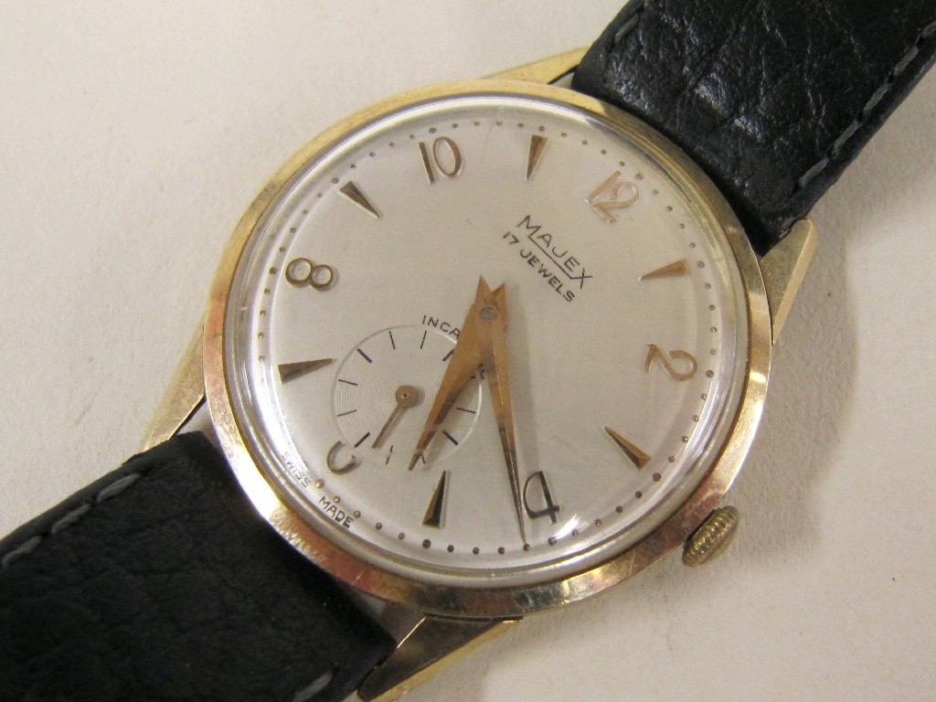 Appraisal: Gents ct gold Majex wrist watch on leather strap