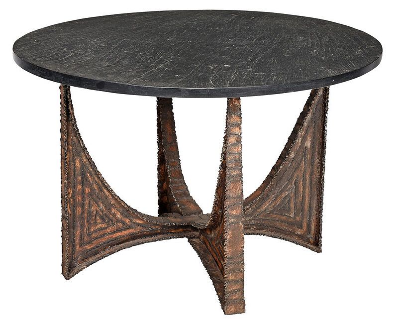 Appraisal: Paul Evans Sculpted Metal and Slate Top Table circa 's