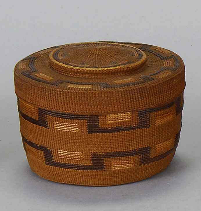 Appraisal: NORTHWEST COASTAL INDIAN RATTLE-TOP COVERED BASKETCirca In a geometric pattern