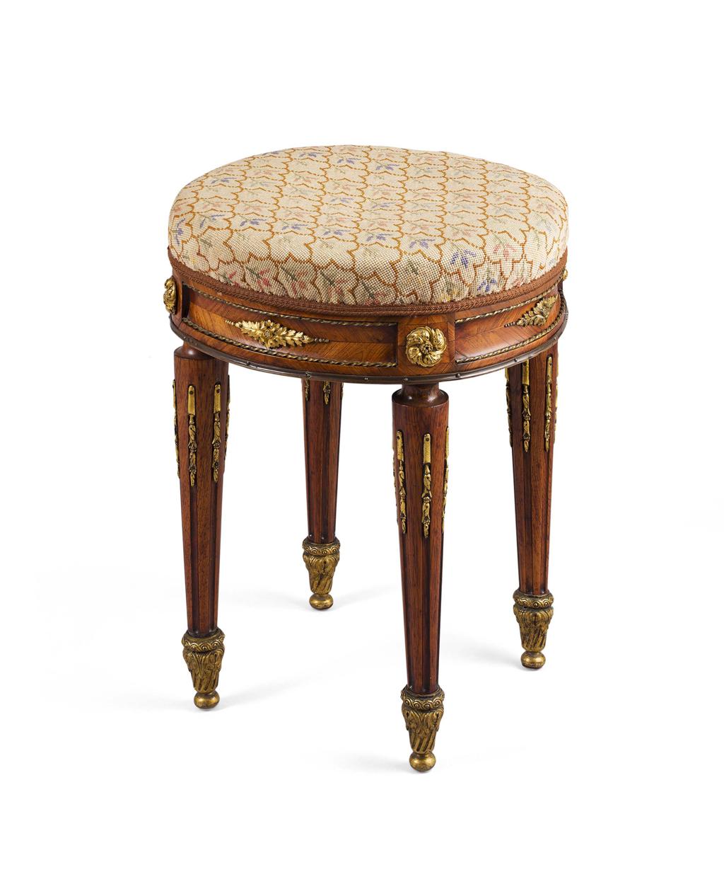 Appraisal: LOUIS XV STYLE KINGWOOD AND GILT BRONZE MOUNTED STOOL TH