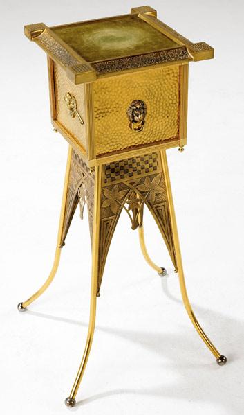 Appraisal: AESTHETIC MOVEMENT Brass pedestal jewel cabinet with splay legs and