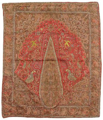 Appraisal: Fine Kashmiri silk embroidery central teardrop flanked by exotic birds