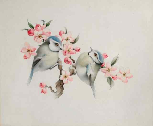 Appraisal: Edward Julian Detmold - Blue tits on apple blossom watercolour