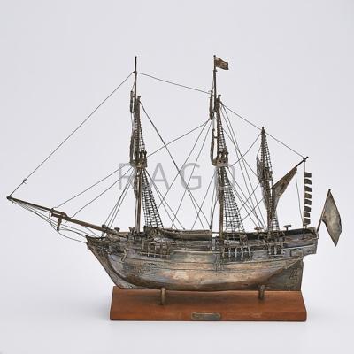 Appraisal: SILVER SHIP REPLICA HMS BOUNTY Rigged with furled sails on