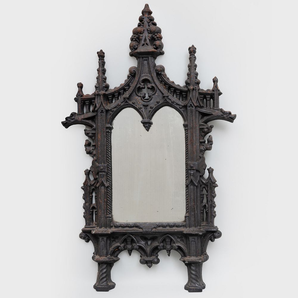 Appraisal: Small Cast Iron Gothic Mirror x in Condition Some areas