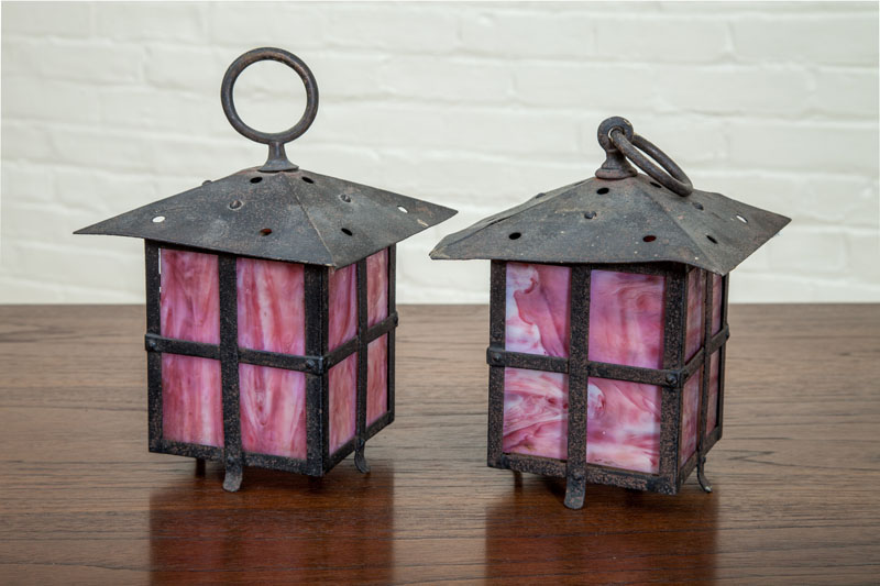 Appraisal: TWO SMALL METAL AND GLASS SQUARE LANTERNS x x in