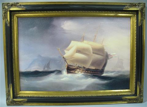 Appraisal: SHIP Oil on canvas x in Framed Provenance Ford's Landing