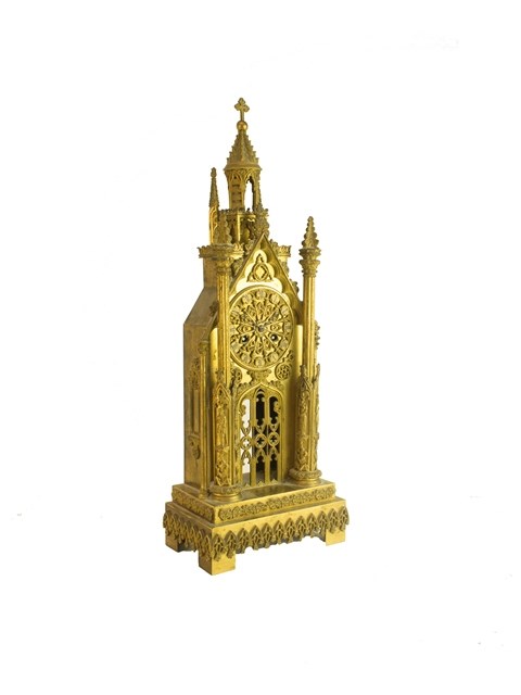 Appraisal: A Victorian gilt brass mantel clock of Gothic Cathedral form