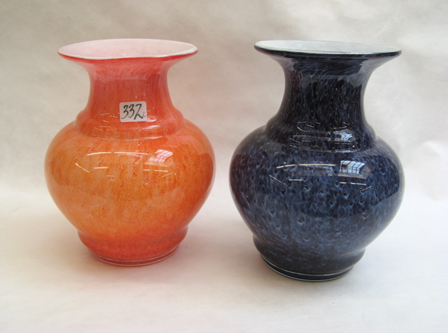 Appraisal: TWO MURANO ART GLASS VASES each having splatter exterior decoration