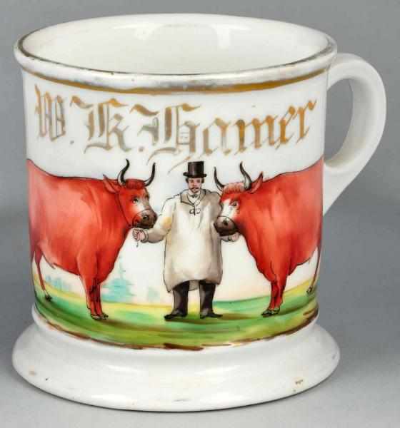 Appraisal: Man in Top Hot with Two Steer Shaving Mug Description