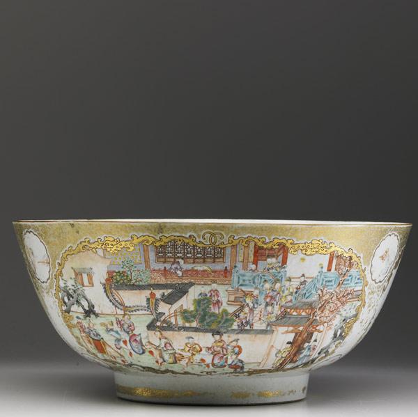 Appraisal: CHINESE EXPORT Punchbowl with figural decoration th C x dia