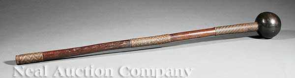 Appraisal: A Zulu Carved Wood Knobkerrie Club South Africa cylindrical shaft