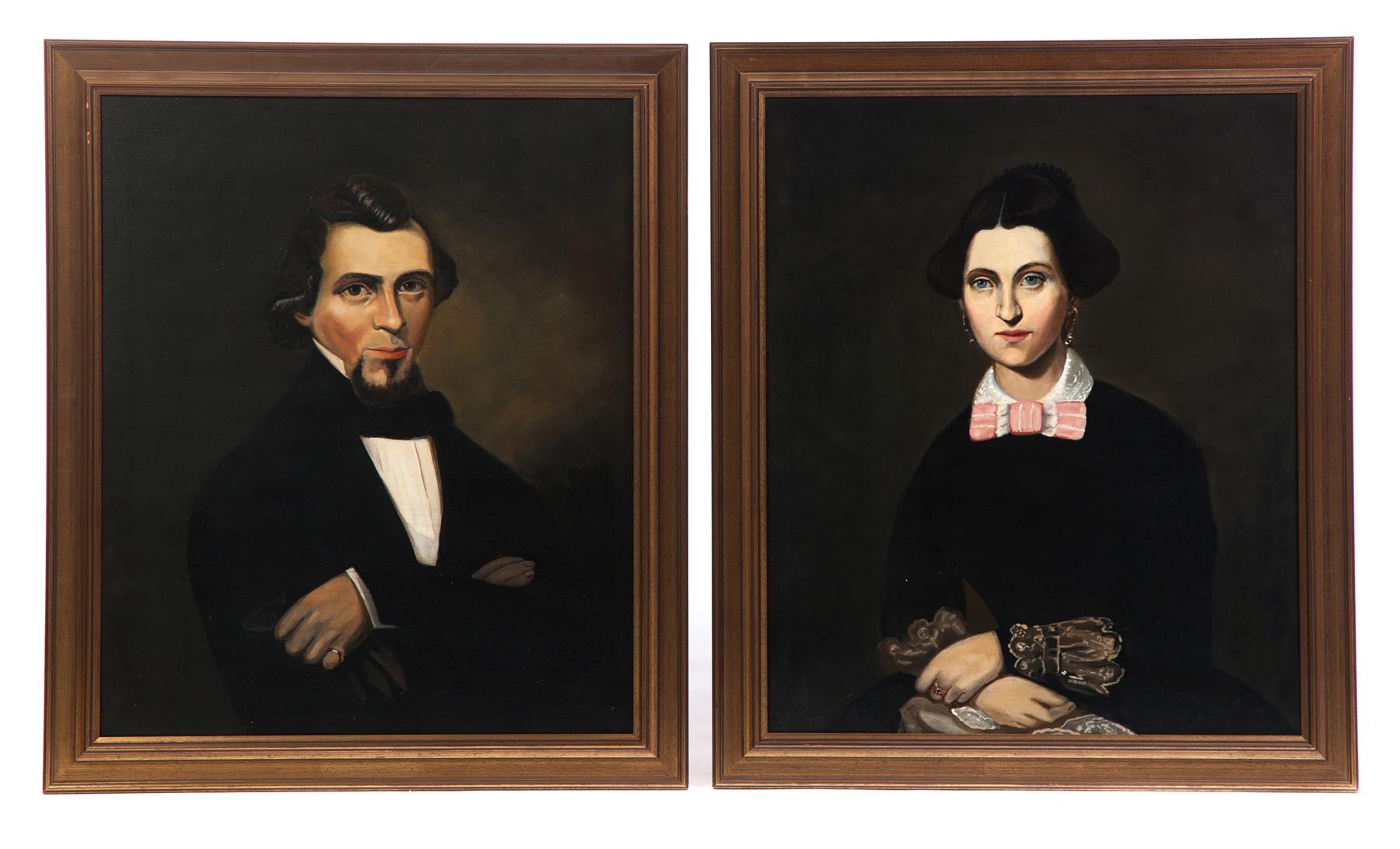 Appraisal: OIL ON CANVAS PORTRAITS OF A WIFE AND HER HUSBAND