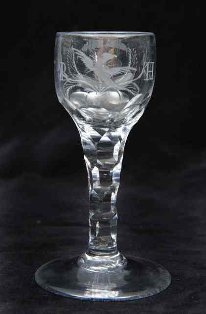 Appraisal: AN ENGLISH WINE GLASSES intaglio cut and engraved H R