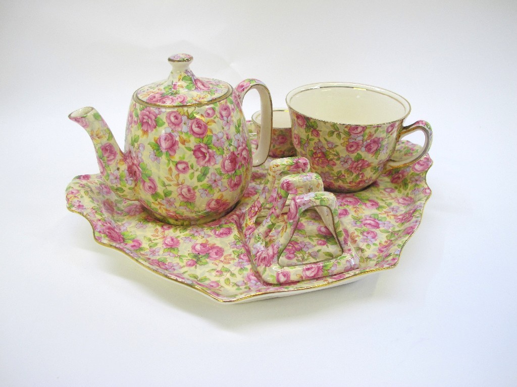 Appraisal: Royal Winton 'English Rose' chintz breakfast set milk jug missing