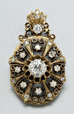 Appraisal: Diamond brooch pendant one Old Mine-cut diamond estimated weight ct