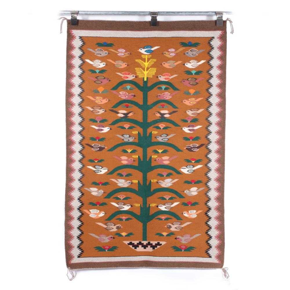 Appraisal: VINTAGE NAVAJO TREE OF LIFE POLYCHROME RUG WEAVING CA TH