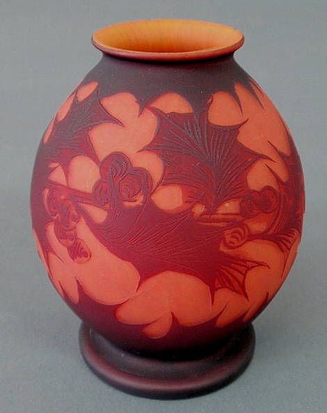 Appraisal: Richard France red art glass vase c with acid etched