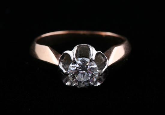 Appraisal: RUSSIAN YELLOW GOLD AND DIAMOND RING Brilliant-cut round diamond weighing