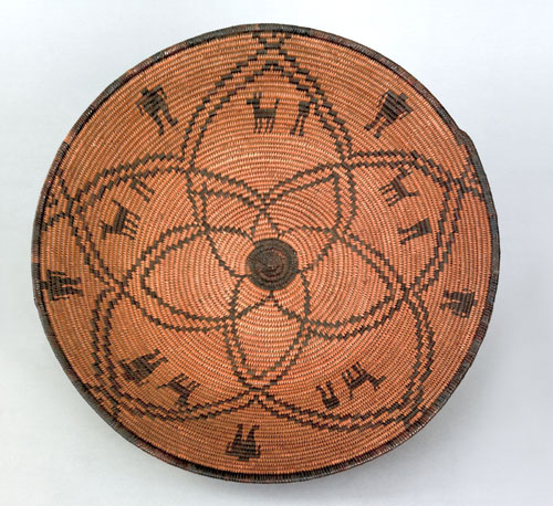 Appraisal: Apache coiled basketry bowl ca decorated with human and deer