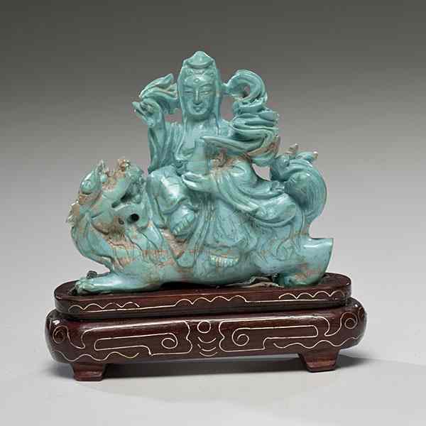 Appraisal: Chinese Carved Turquoise Figural Group China th century A detailed