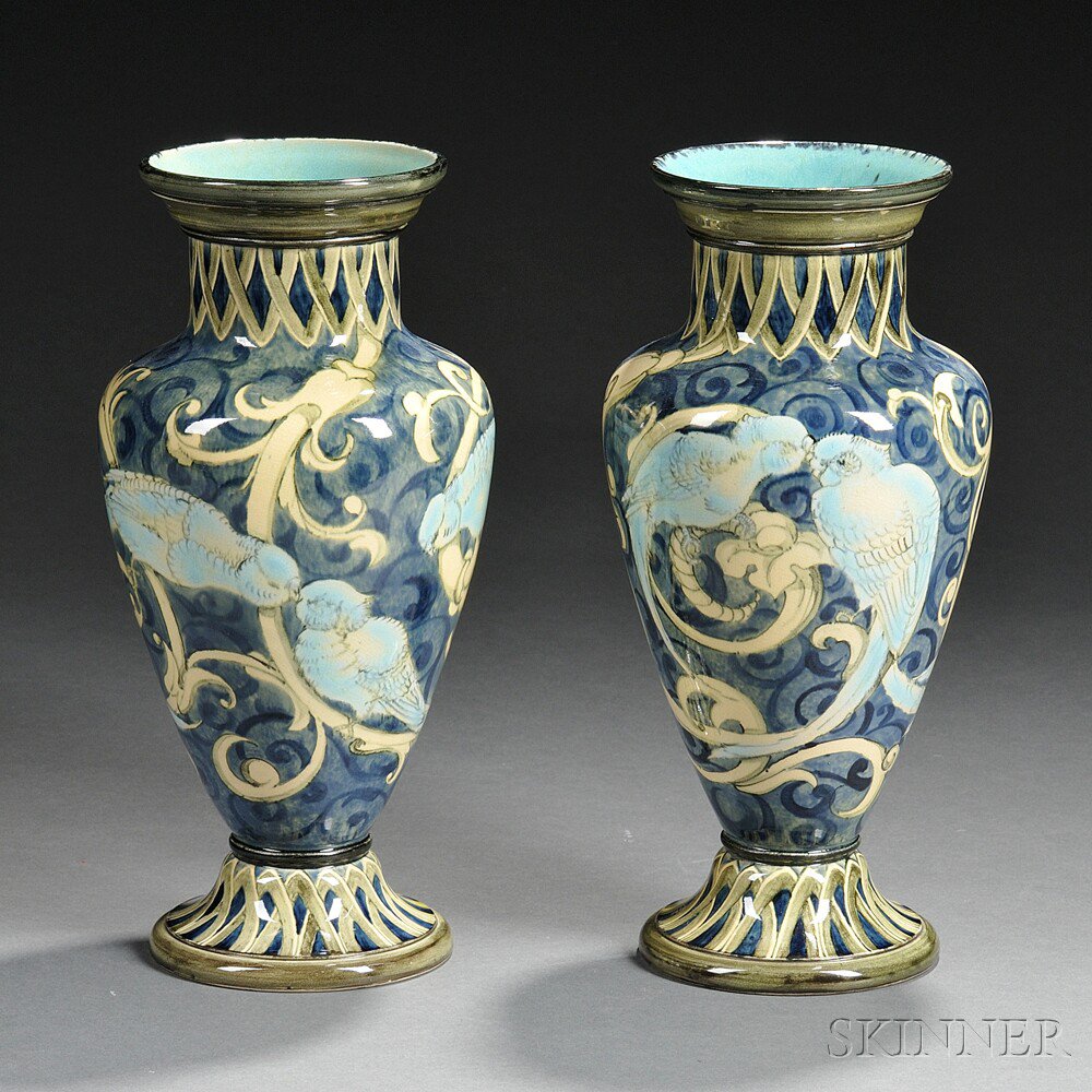 Appraisal: Pair of Doulton Lambeth Faience Vases England c by Isabel