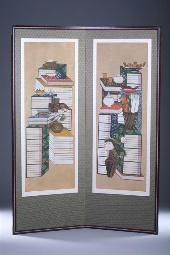 Appraisal: ANONYMOUS Korean Choson period Two-fold screen color and ink on