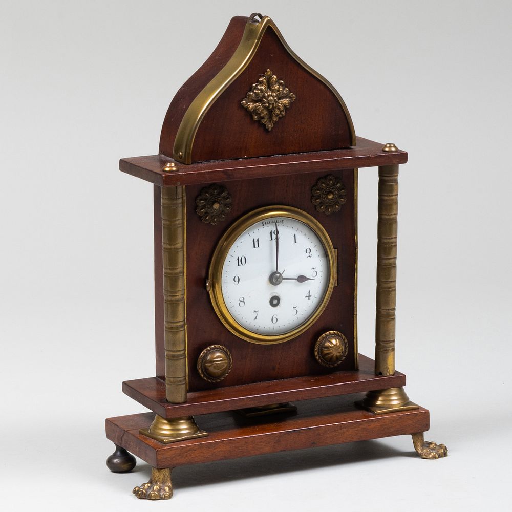 Appraisal: Neogothic Brass-Mounted Mahogany Mantel Clock The dial and the movement