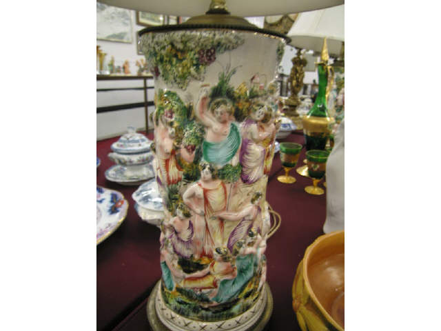 Appraisal: Pair of Capodimonte Art Pottery Lamps festive scenes with nudes