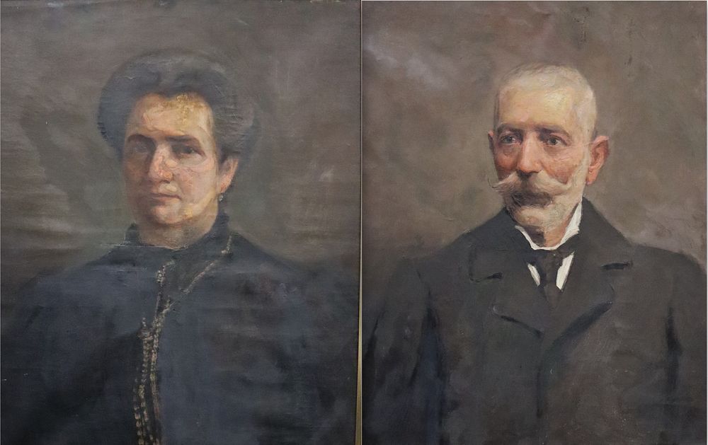 Appraisal: PAIR UNSIGNED OIL ON CANVAS PORTRAITS Gentleman with a Mustache