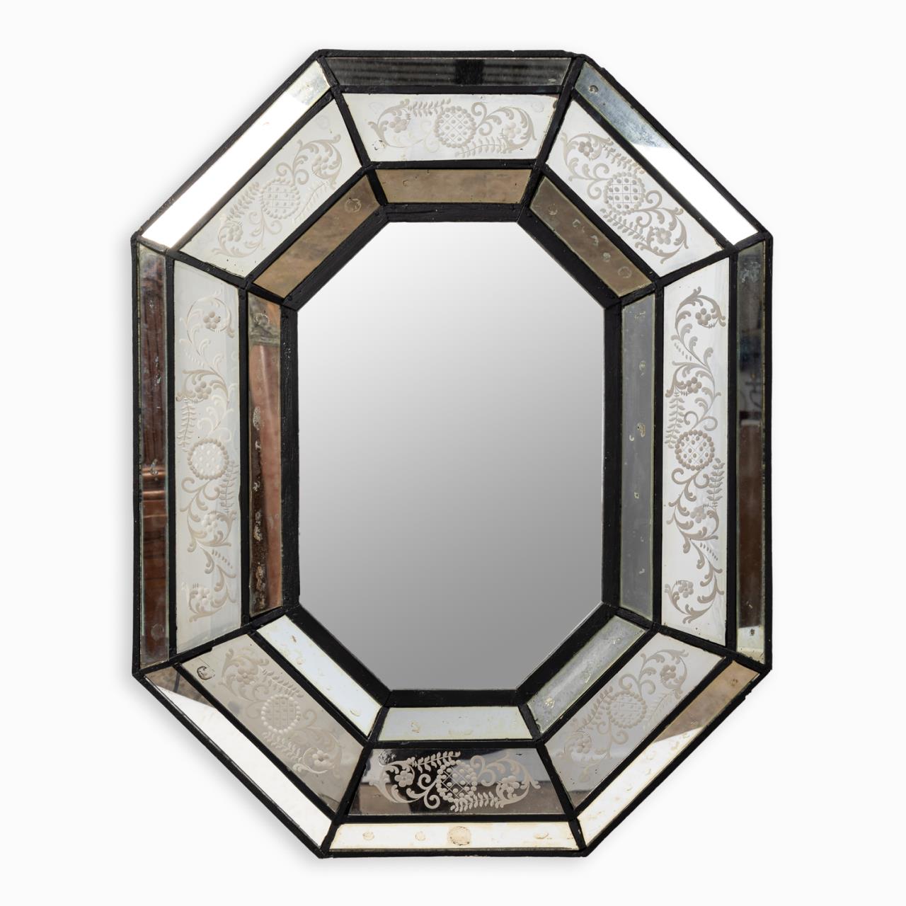 Appraisal: TH C ETCHED VENETIAN OCTAGONAL FORM MIRROR Italian Venetian octagonal