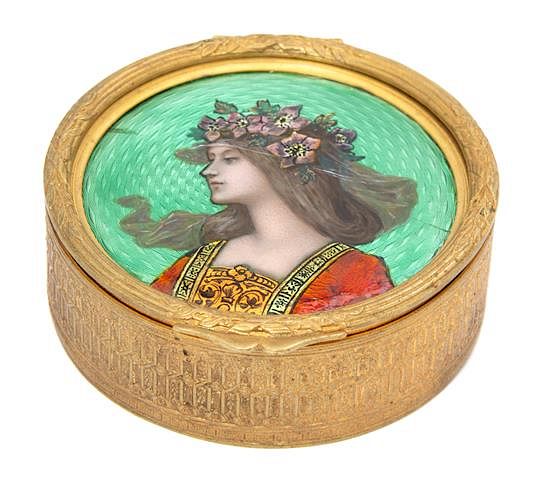 Appraisal: An Art Nouveau Style Enamel and Gilt Metal Snuff Box