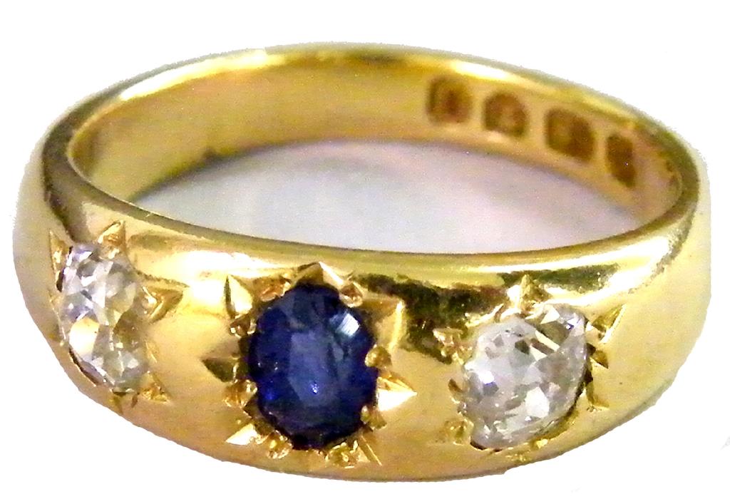 Appraisal: ct diamond and sapphire three stone band ring hallmarked London