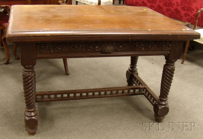 Appraisal: Late Victorian Carved Cherry Library Table with Long Drawer carved