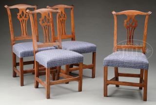 Appraisal: SET OF FOUR CHIPPENDALE CHERRY SIDE CHAIRS SET OF FOUR