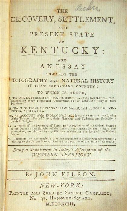 Appraisal: vols American Description Travel - Kentucky Adjoining Regions Imlay G