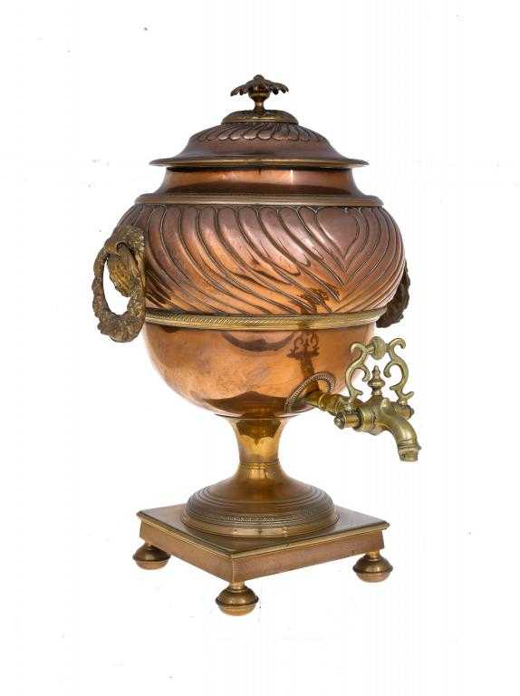 Appraisal: A WILLIAM IV COPPER AND BRASS TEA URN AND COVER