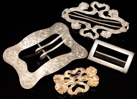 Appraisal: Four silver belt buckles including two Art Nouveau examples ozt