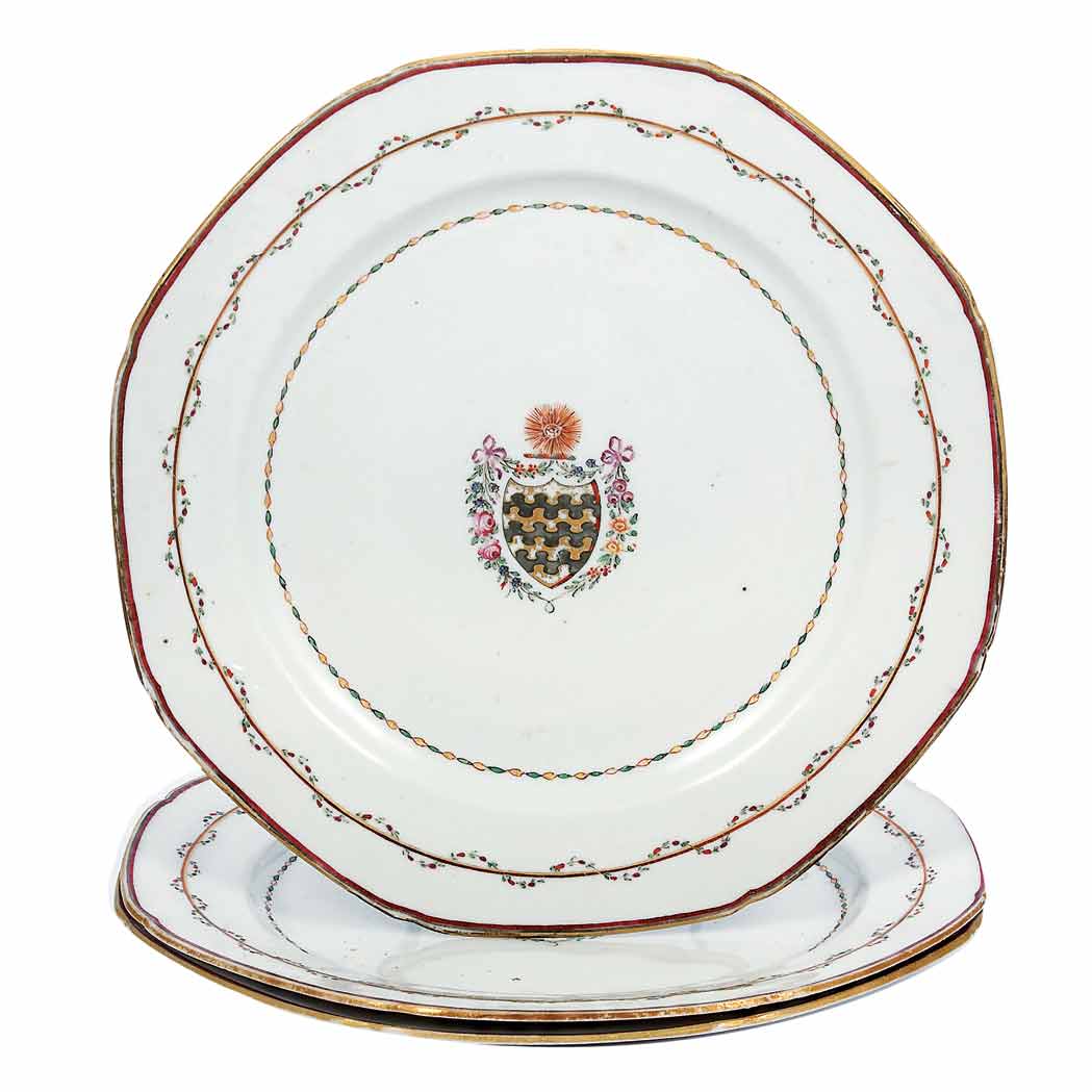 Appraisal: Group of Three Chinese Export Armorial Porcelain Plates Each of