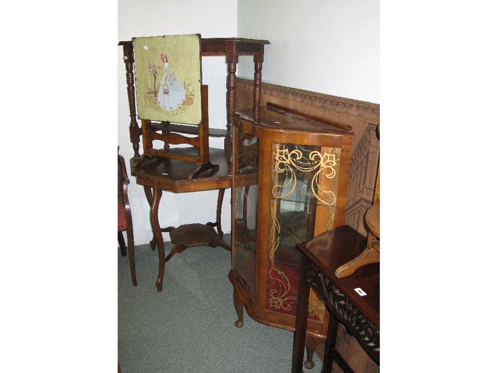 Appraisal: Lot comprising two occasional tables firescreen display cabinet and a