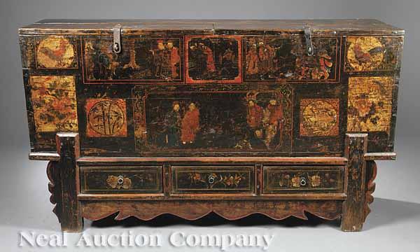 Appraisal: An Antique Chinese Painted Storage Chest th c with lift