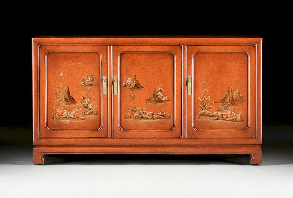 Appraisal: A MODERN AMERICAN CHINOISERIE DECORATED AND FAUX BURLED BURNT ORANGE