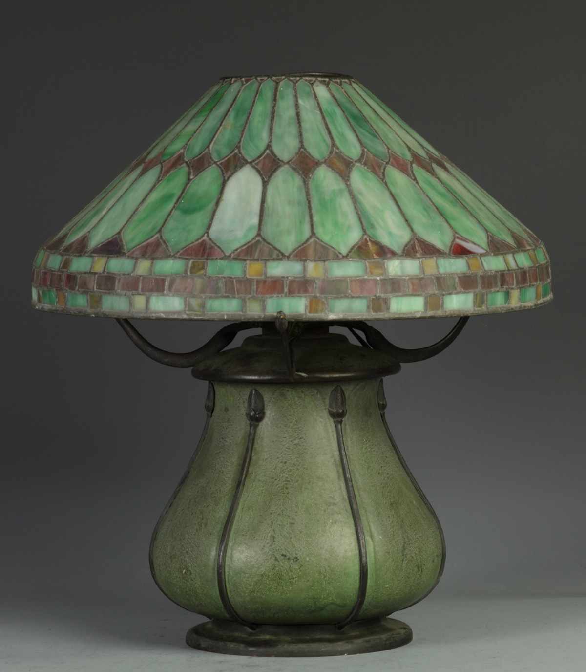 Appraisal: Fine Rare Grueby Art Pottery Lamp w bronze mounts by