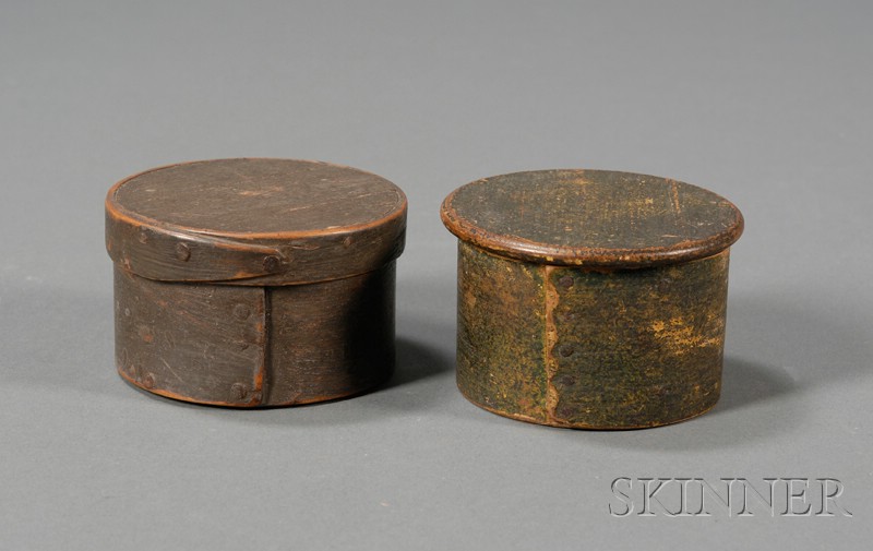 Appraisal: Two Small Round Painted Lapped-seam Covered Boxes America early th