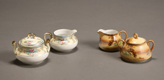 Appraisal: Two Pairs of Nippon Floral Banded and Gall Scene Creamers