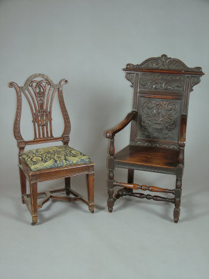 Appraisal: An oak Wainscot open armchair th century the serpent crested