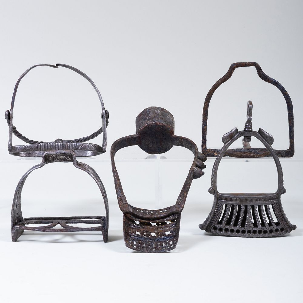 Appraisal: Group of Five Continental Metal Stirrups Comprising A single with